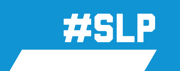 Blue background with white letters - #SLP