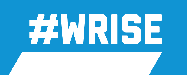 Blue background with white letters - #WRISE